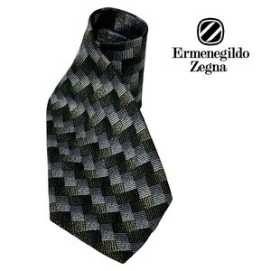 Ermenegildo Zegna Luxury Necktie Tie Vintage 100% Silk Ombre Cubed Pattern EUC